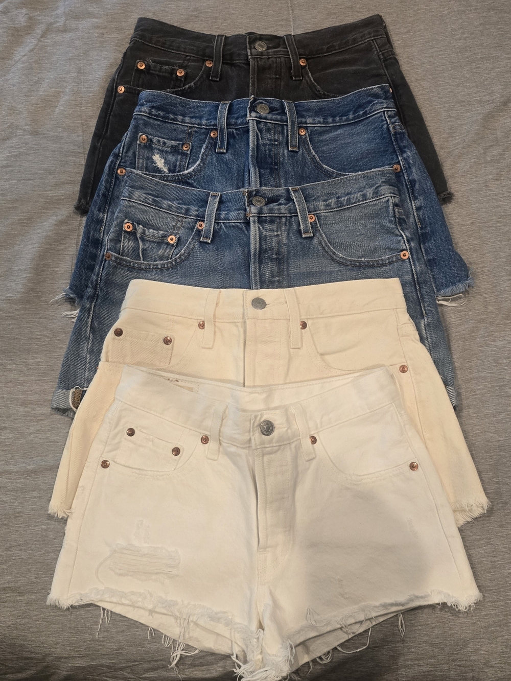 Set of 5 LEVIS 501 Denim Shorts - Black, Dark Blue, Medium Blue, Cream, White